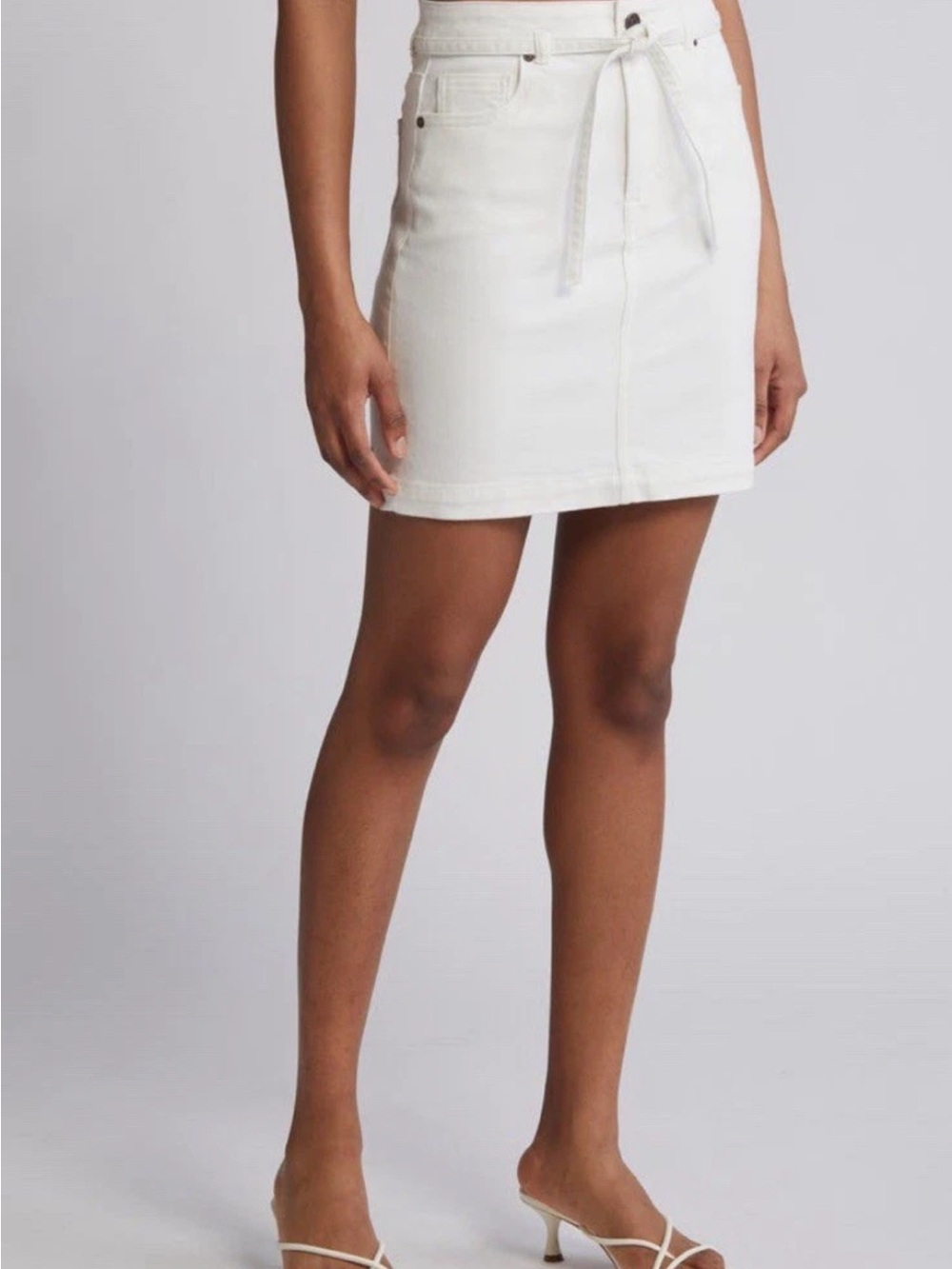 Women’s White Denim Tie-Waist Mini Skirt